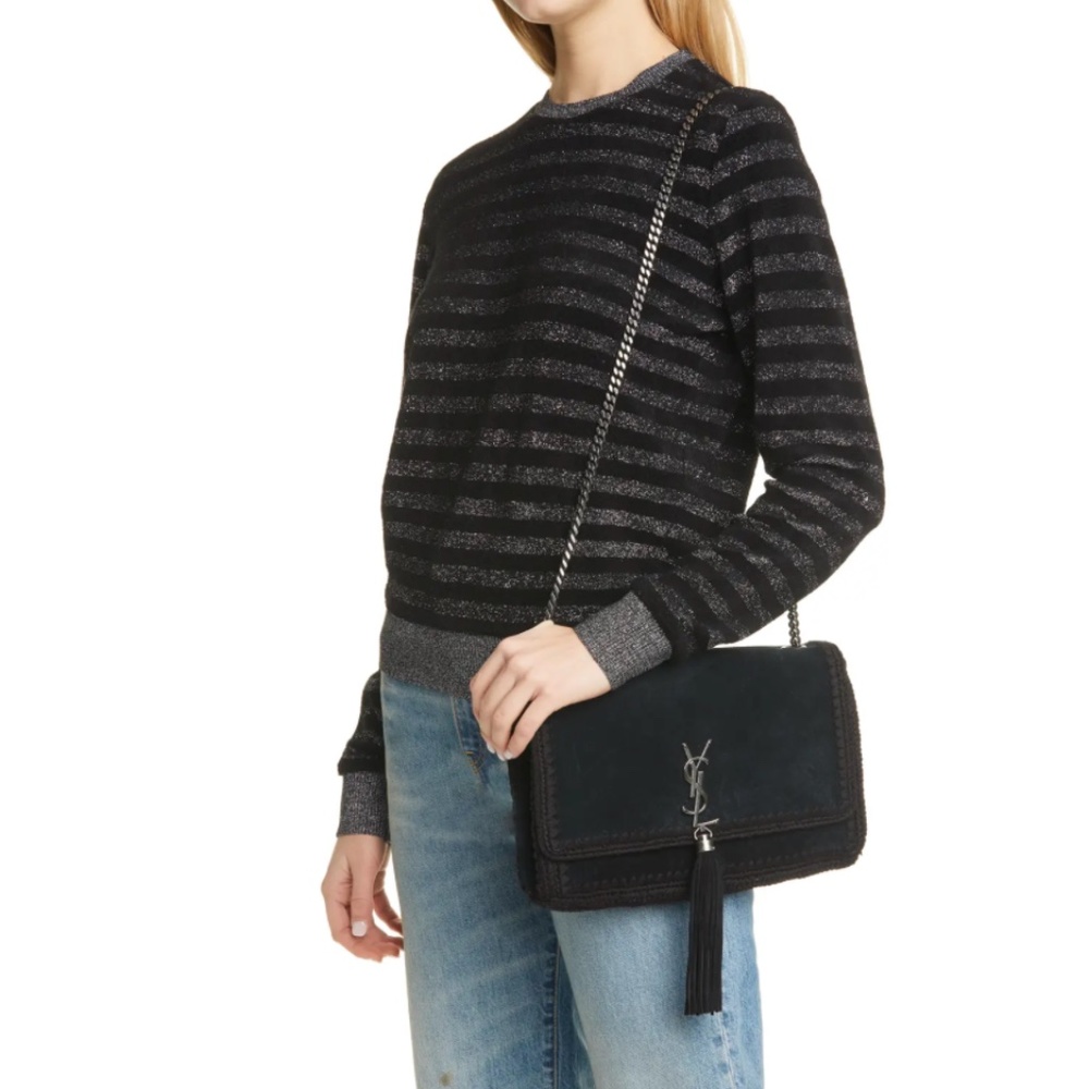 New Authentic SAINT LAURENT Medium Kate Whipstitch Suede Shoulder Bag